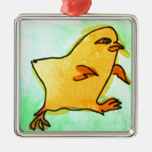 Cute hip Easter chick retro illustration Metal Tree Decoration