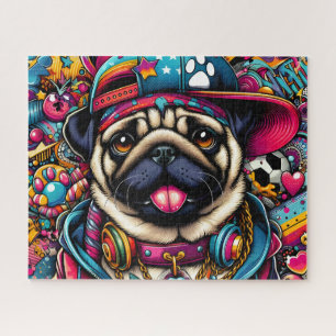 Cute Hip Hop Pug Jigsaw Puzzle