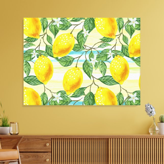 Cute Hip Tropical Summer Lemon Fruit Pattern Canvas Print (Insitu(LivingRoom))