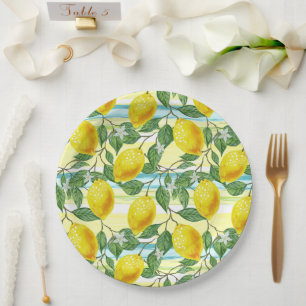 Cute Hip Tropical Summer Lemon Fruit Pattern Paper Plate