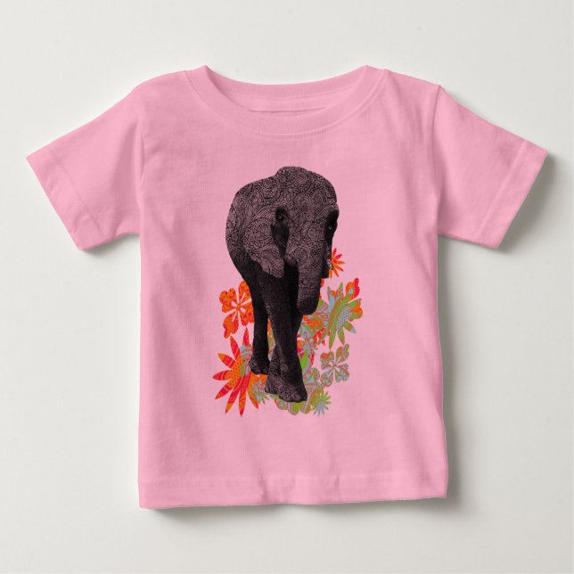 Cute Hippie Elephant Baby T-Shirt (Front)