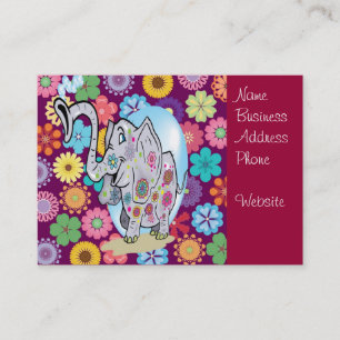 Cute Hippie Elephant with Colourful Flowers Business Card