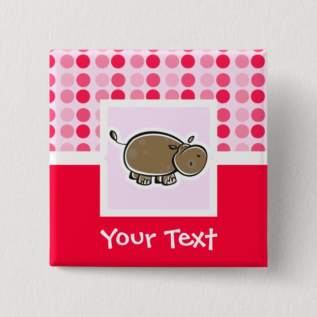 Cute Hippo 15 Cm Square Badge (Front)