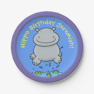 Cute hippo baby personalised birthday cartoon paper plate