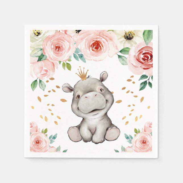 Cute Hippo Baby Shower Napkins (Front)