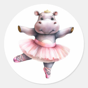 Cute hippo ballerina dancing ballet classic round sticker