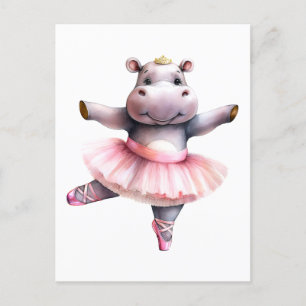 Cute hippo ballerina dancing ballet holiday postcard