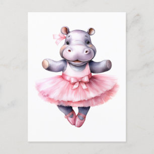 Cute hippo ballerina dancing ballet holiday postcard