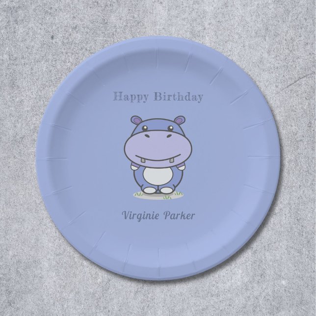 Cute Hippo Birthday Paper Plates (Cute Hippo Birthday Paper Plates)