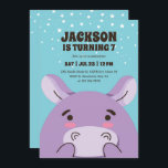 Cute Hippo Cartoon Animal Safari Kids Birthday Invitation<br><div class="desc">Cute design for kids,  boys or girls who love animals. Perfect for safari animal theme birthday party or zoo party. You can customise the wording to fit other occasions.</div>