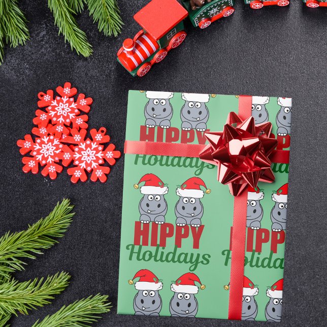 Cute Hippo Christmas Hippy Holidays Wrapping Paper (Creator Uploaded)