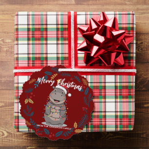 Cute Hippo christmas tree zoo animal Xmas Wealth f Decoration Card