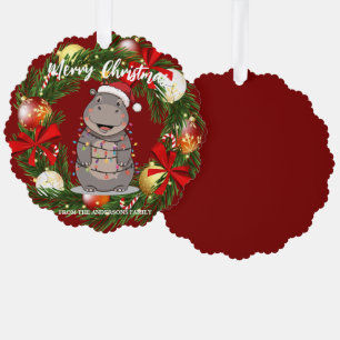 Cute Hippo christmas tree zoo animal Xmas Wealth f Decoration Card