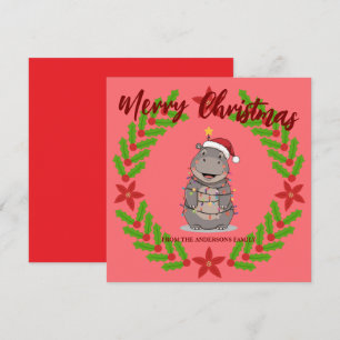 Cute Hippo christmas tree zoo animal Xmas Wealth f Holiday Card
