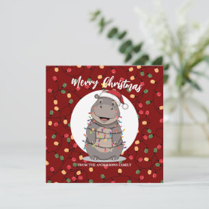 Cute Hippo christmas tree zoo animal Xmas Wealth f Holiday Card