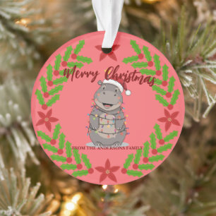 Cute Hippo christmas tree zoo animal Xmas Wealth f Ornament