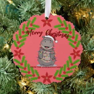 Cute Hippo christmas tree zoo animal Xmas Wealth f Tree Decoration Card