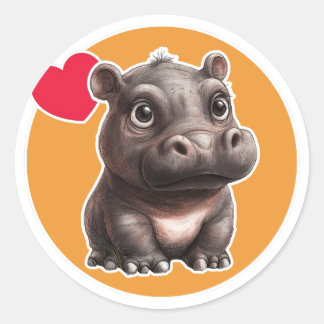 Cute Hippo Classic Round Sticker