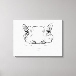 Cute hippo drawing canvas print