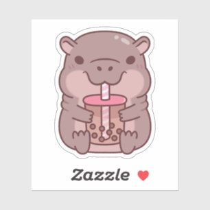 Cute Hippo Drinking Bubble Tea