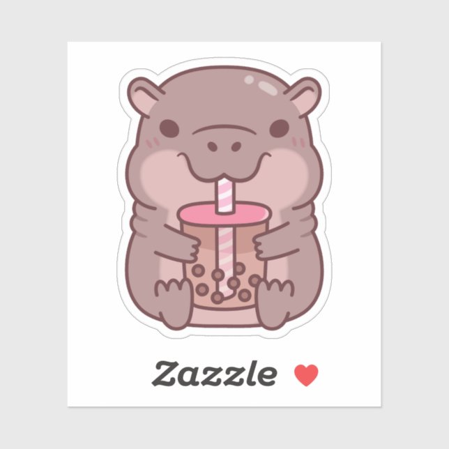 Cute Hippo Drinking Bubble Tea (Sheet)