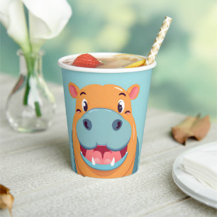 Cute HIPPO Face safari Wild jungle Birthday Party  Paper Cups