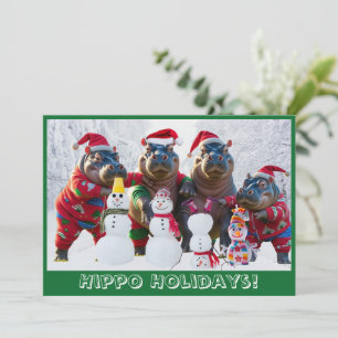 Cute Hippo Family in Pyjamas Personalised Holiday Card