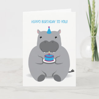 Cute Hippo Happy Birthday Greeting Card