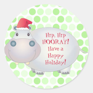 Cute Hippo Hippopotamus Christmas Stickers