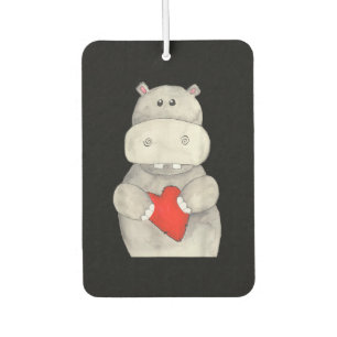 Cute Hippo Hippopotamus Holding Heart   Love Hippo Car Air Freshener