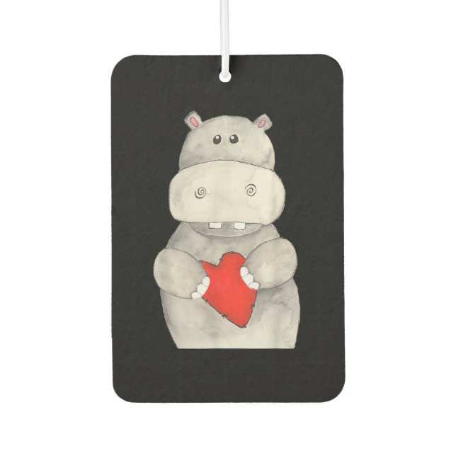 Cute Hippo Hippopotamus Holding Heart | Love Hippo Car Air Freshener (Front)