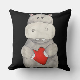 Cute Hippo Hippopotamus Holding Heart Love Hippo Cushion