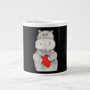 Cute Hippo Hippopotamus Holding Heart   Love Hippo Large Coffee Mug