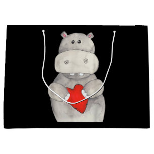 Cute Hippo Hippopotamus Holding Heart Love Hippo Large Gift Bag
