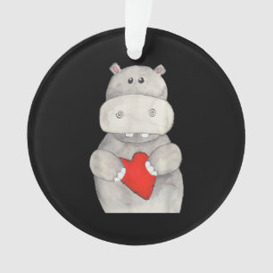 Cute Hippo Hippopotamus Holding Heart Love Hippo Ornament