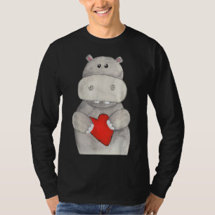 Cute Hippo Hippopotamus Holding Heart   Love Hippo T-Shirt