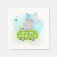 Cute Hippo in Green Car Toddler Birthday Party