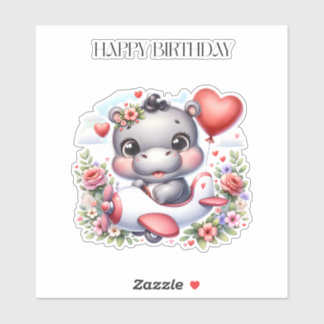 Cute Hippo in Heart Plane