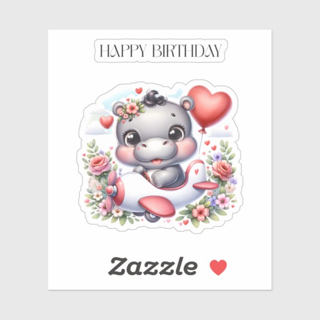 Cute Hippo in Heart Plane (Sheet)