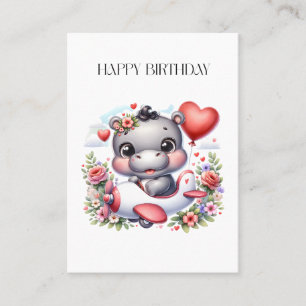 Cute Hippo in Heart Plane Business Card