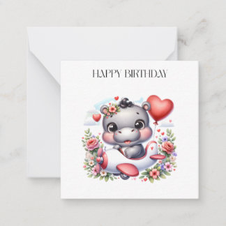 Cute Hippo in Heart Plane Card