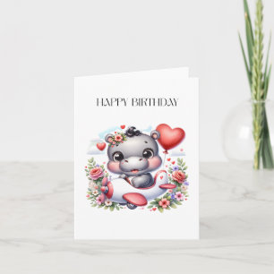 Cute Hippo in Heart Plane Card