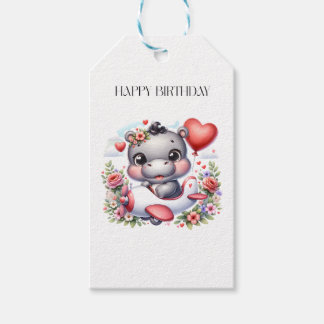 Cute Hippo in Heart Plane Gift Tags