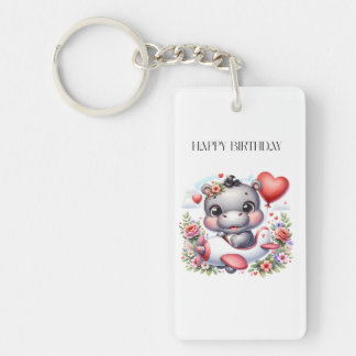 Cute Hippo in Heart Plane Key Ring
