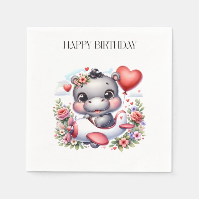 Cute Hippo in Heart Plane Napkin (Front)
