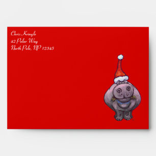 Cute Hippo in Santa Hat on Red Envelopes
