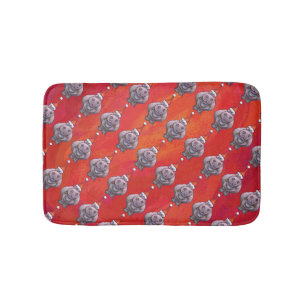 Cute Hippo in Santa Hat Pattern on Red Bath Mat