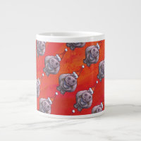 Cute Hippo in Santa Hat Pattern on Red