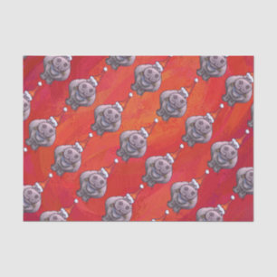 Cute Hippo in Santa Hat Pattern on Red Tissue Paper
