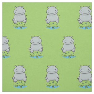 Cute hippo jumping cartoon illustration fabric